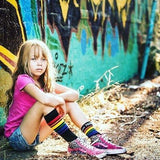 Pride Brave 14" Jr Tube Socks Black w Rainbow