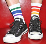 Pride Courage Low Cut Tube Socks White w Rainbow